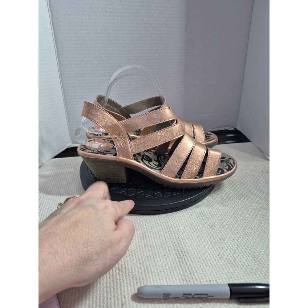 FLY London Leather Multi-Strap Heeled Sandals Woze Blush Gold EU 39 US 8.5 NEW - Picture 4 of 13
